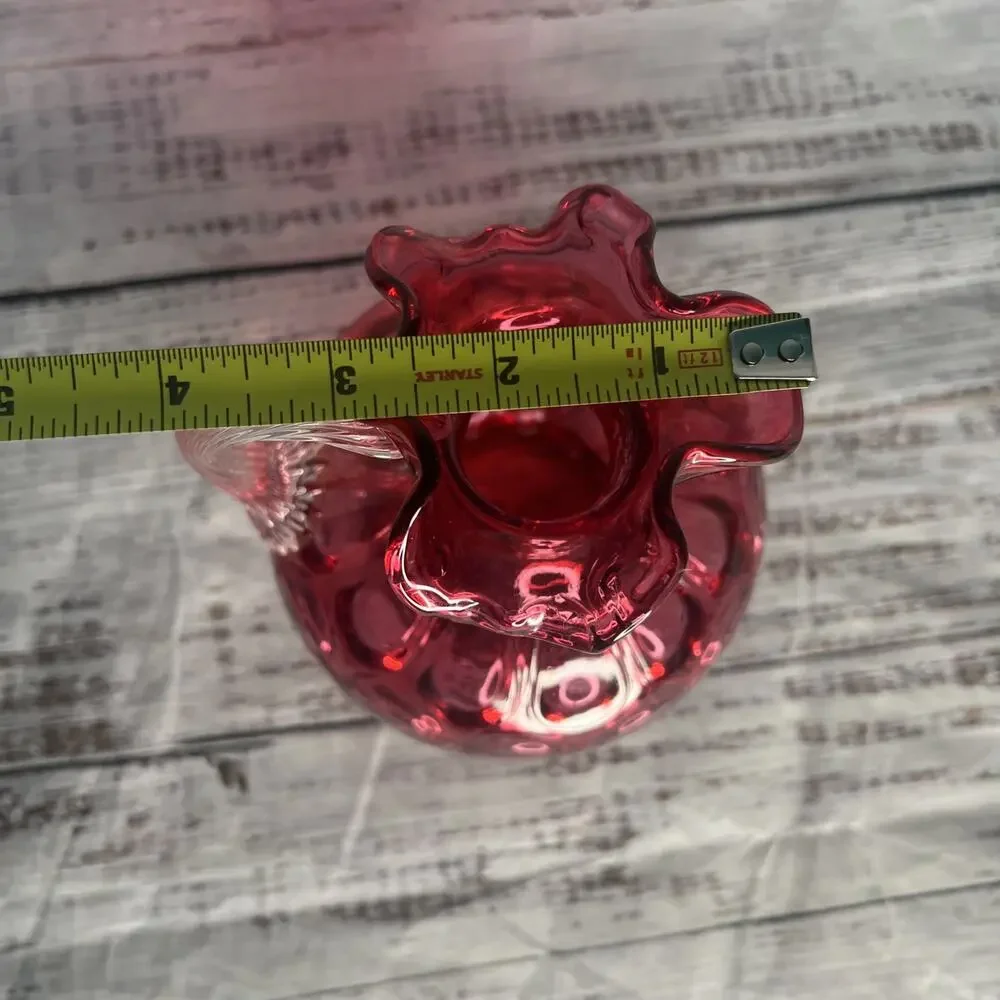 Vintage Fenton Cranberry Red Thumbprint Glass Pitcher with‎ Flared Rim 6.5
